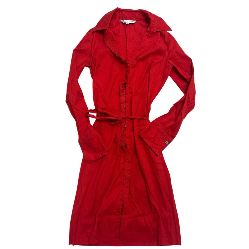 Trina Turk Vintage Style Ruffle Dress❤️ Red Long‑Sleeve Statement Piece - Size 4